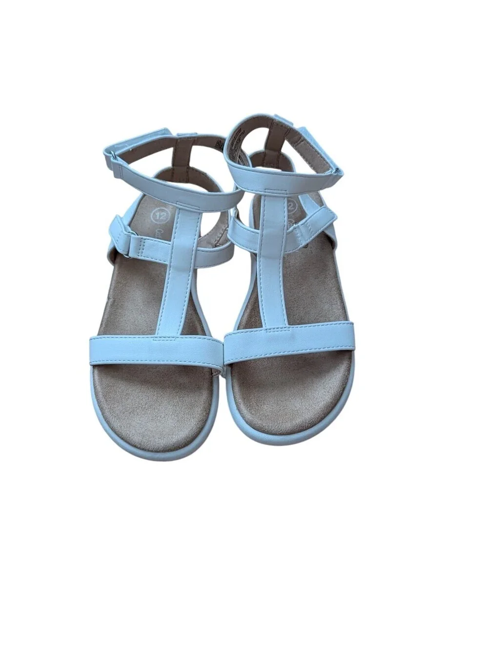 Cat & Jack White Girls T-Strap Buckle Leather Sandals Size 12